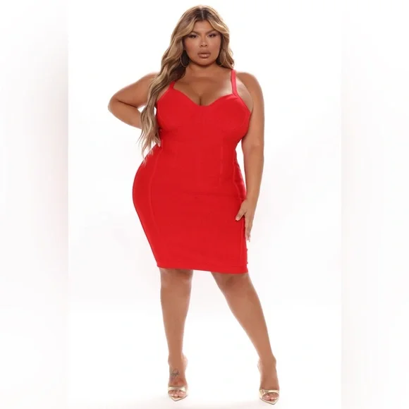 knee length dresses for ladies Sugar And Spice Bandage Midi Dress Red
